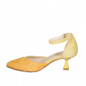 Woman's pointy open shoe with strap in yellow and orange suede heel 6 - Available sizes:  33, 42, 43, 44, 45, 46