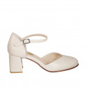 Woman's open shoe with rounded tip and strap in light beige leather heel 6 - Available sizes:  43, 44, 46