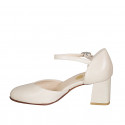 Woman's open shoe with rounded tip and strap in light beige leather heel 6 - Available sizes:  44, 46