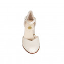 Woman's open shoe with rounded tip and strap in light beige leather heel 6 - Available sizes:  44, 46