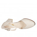 Woman's open shoe with rounded tip and strap in light beige leather heel 6 - Available sizes:  44, 46