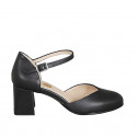 Woman's open shoe with rounded tip and strap in black leather heel 6 - Available sizes:  44