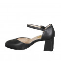 Woman's open shoe with rounded tip and strap in black leather heel 6 - Available sizes:  33, 34, 43, 44, 45, 46