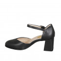 Woman's open shoe with rounded tip and strap in black leather heel 6 - Available sizes:  44