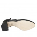 Zapato abierto para mujer con punta redonda y cinturon en piel color negro tacon 6 - Tallas disponibles:  33, 34, 43, 44, 45, 46