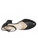 Woman's open shoe with rounded tip and strap in black leather heel 6 - Available sizes:  33, 34, 43, 44, 45, 46