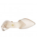 Woman's pointy open shoe with strap in light beige leather heel 6 - Available sizes:  33, 34, 43, 44, 45, 46