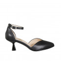 Chaussure ouverte à bout pointu pour femmes avec courroie en cuir noir talon 6 - Pointures disponibles:  33, 34, 42, 43, 44, 45