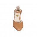 Woman's pointy open shoe with strap in cognac brown leather heel 6 - Available sizes:  34, 42, 43, 44, 45, 46