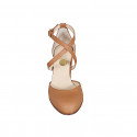 Zapato abierto para mujer con cinturon cruzado en piel color cognac tacon 8 - Tallas disponibles:  33, 43, 44