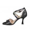 Woman's open shoe with crossed strap in black leather heel 8 - Available sizes:  32, 33, 34, 42, 43, 44, 46