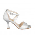 Zapato abierto para mujer en piel laminada plateada con cinturon cruzado tacon 8 - Tallas disponibles:  42, 46