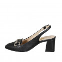 Woman's pointy slingback pump in black leather with silver accessory heel 6 - Available sizes:  32, 33, 34, 42, 43, 44, 45, 46