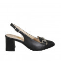 Woman's pointy slingback pump in black leather with silver accessory heel 6 - Available sizes:  32, 33, 34, 42, 43, 44, 45, 46