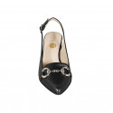 Decolté aperta dietro a punta da donna in pelle nera con accessorio argento tacco 6 - Misure disponibili: 32, 33, 34, 42, 43, 44, 46