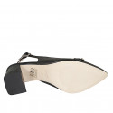 Decolté aperta dietro a punta da donna in pelle nera con accessorio argento tacco 6 - Misure disponibili: 32, 33, 34, 42, 43, 44, 46