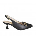 Woman's pointy slingback pump in black leather with gold accessory heel 6 - Available sizes:  32, 33, 34, 42, 43, 44, 45, 46