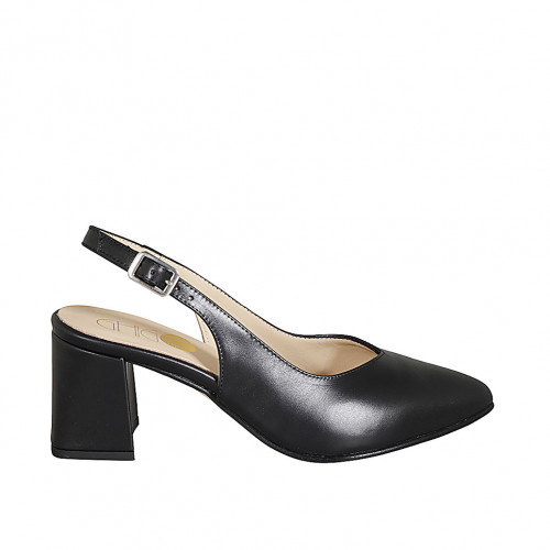Zapato destalonado a punta para mujer en piel negra tacon 6 - Tallas disponibles:  32, 34, 42, 44, 45