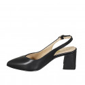 Woman's pointy slingback pump in black leather heel 6 - Available sizes:  32, 34, 42, 44, 45