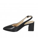 Woman's pointy slingback pump in black leather heel 6 - Available sizes:  32, 34, 44, 45