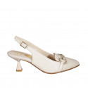 Woman's pointy slingback pump in light beige leather with gold accessory heel 6 - Available sizes:  33, 34, 45