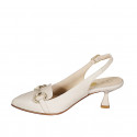 Woman's pointy slingback pump in light beige leather with gold accessory heel 6 - Available sizes:  33, 34, 45