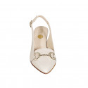 Zapato destalonado a punta para mujer en piel beis claro con accesorio dorado tacon 6 - Tallas disponibles:  33, 34, 45