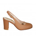 Woman's slingback pump with rounded tip in cognac leather heel 8 - Available sizes:  32, 33, 34, 42, 43, 44, 45