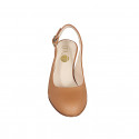Woman's slingback pump with rounded tip in cognac leather heel 8 - Available sizes:  32, 33, 34, 42, 43, 44, 45