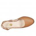 Chaussure ouverte à l'arrière et à bout rondu pour femmes en cuir cognac talon 8 - Pointures disponibles:  42, 43, 44
