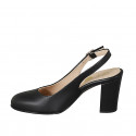 Woman's slingback pump with rounded tip in black leather heel 8 - Available sizes:  32, 33, 34, 42, 43, 44, 45, 46