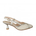 Woman's pointy slingback pump in platinum laminated leather and fabric heel 6 - Available sizes:  32, 33, 34, 42, 43, 44, 45, 46