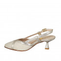 Chaussure ouverte au talon à bout pointu pour femmes en tissu et cuir laminé platine talon 6 - Pointures disponibles:  32