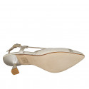 Chaussure ouverte au talon à bout pointu pour femmes en tissu et cuir laminé platine talon 6 - Pointures disponibles:  32