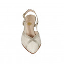 Chaussure ouverte au talon à bout pointu pour femmes en tissu et cuir laminé platine talon 6 - Pointures disponibles:  32