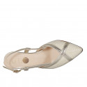Chaussure ouverte au talon à bout pointu pour femmes en tissu et cuir laminé platine talon 6 - Pointures disponibles:  32