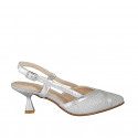 Woman's pointy slingback pump in silver laminated fabric and leather heel 6 - Available sizes:  32, 33, 34, 44, 45, 46
