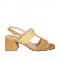 Sandale pour femmes avec double bandes en deux tones en daim cognac, jaune et orange talon 6 - Pointures disponibles:  32, 33, 43, 44, 45, 46