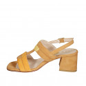 Sandale pour femmes avec double bandes en deux tones en daim cognac, jaune et orange talon 6 - Pointures disponibles:  32, 33, 43, 44, 45, 46