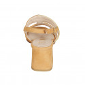 Sandalo da donna con doppie fascie bicolor in camoscio cuoio, giallo e arancione tacco 6 - Misure disponibili: 32, 33, 43, 44, 45, 46