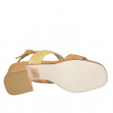 Sandalo da donna con doppie fascie bicolor in camoscio cuoio, giallo e arancione tacco 6 - Misure disponibili: 32, 33, 43, 44, 45, 46