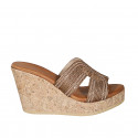 Woman's mules in bronze rope fabric with rhinestones, platform and wedge heel 9 - Available sizes:  33, 34, 42, 44, 45