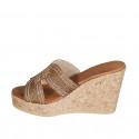 Woman's mules in bronze rope fabric with rhinestones, platform and wedge heel 9 - Available sizes:  42, 45