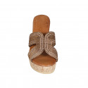 Woman's mules in bronze rope fabric with rhinestones, platform and wedge heel 9 - Available sizes:  33, 34, 42, 44, 45