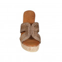 Woman's mules in bronze rope fabric with rhinestones, platform and wedge heel 9 - Available sizes:  42, 45