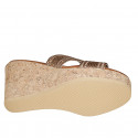 Woman's mules in bronze rope fabric with rhinestones, platform and wedge heel 9 - Available sizes:  42, 45