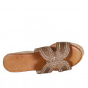 Woman's mules in bronze rope fabric with rhinestones, platform and wedge heel 9 - Available sizes:  42, 45