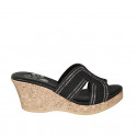 Woman's mules in black rope fabric with rhinestones, platform and wedge heel 7 - Available sizes:  33, 34, 42, 43, 44