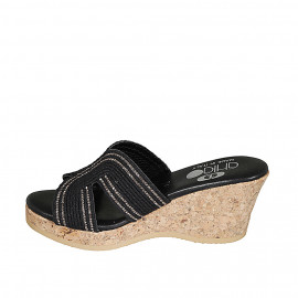 Sabot da donna in tessuto corda nera con strass, plateau e zeppa 7 - Misure disponibili: 42 2