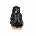Woman's mules in black rope fabric with rhinestones, platform and wedge heel 7 - Available sizes:  33, 42, 43